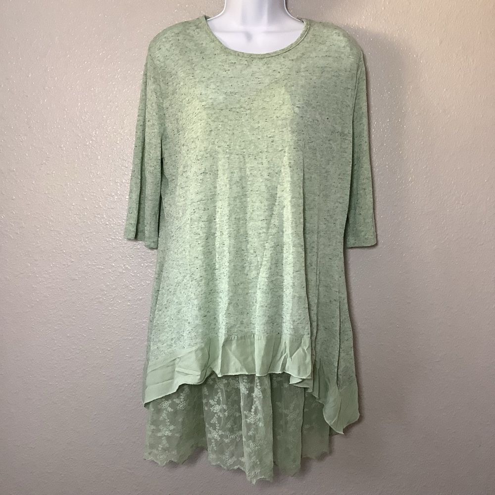 Green Fairycore Oversized Lagenlook‎ Mori Kei Forest Fairy Ruffle Tunic Top M